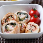バジルと八丁みそを使った「鶏ベーコンロール(バジル風味)」